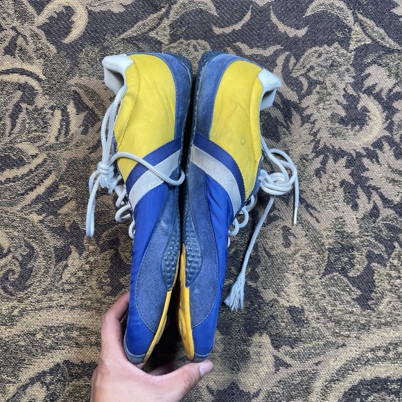 Vtg 90s Polo Ralph Lauren Nylon Suede Mens Shoes Size 13 Blue Yellow Thin - Picture 7 of 10